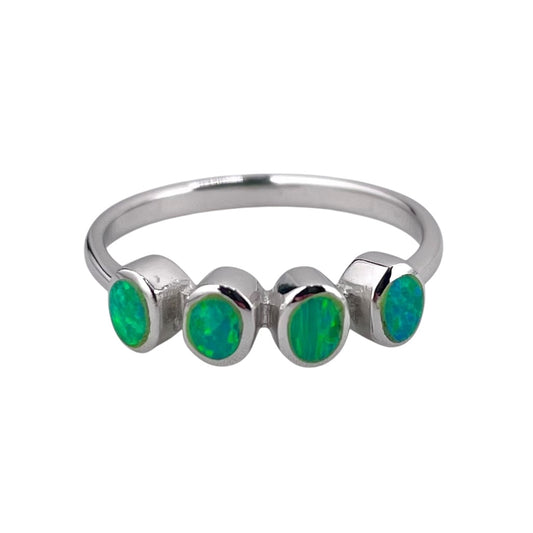 Green Lab Opal Oval Row Ring Sterling Silver