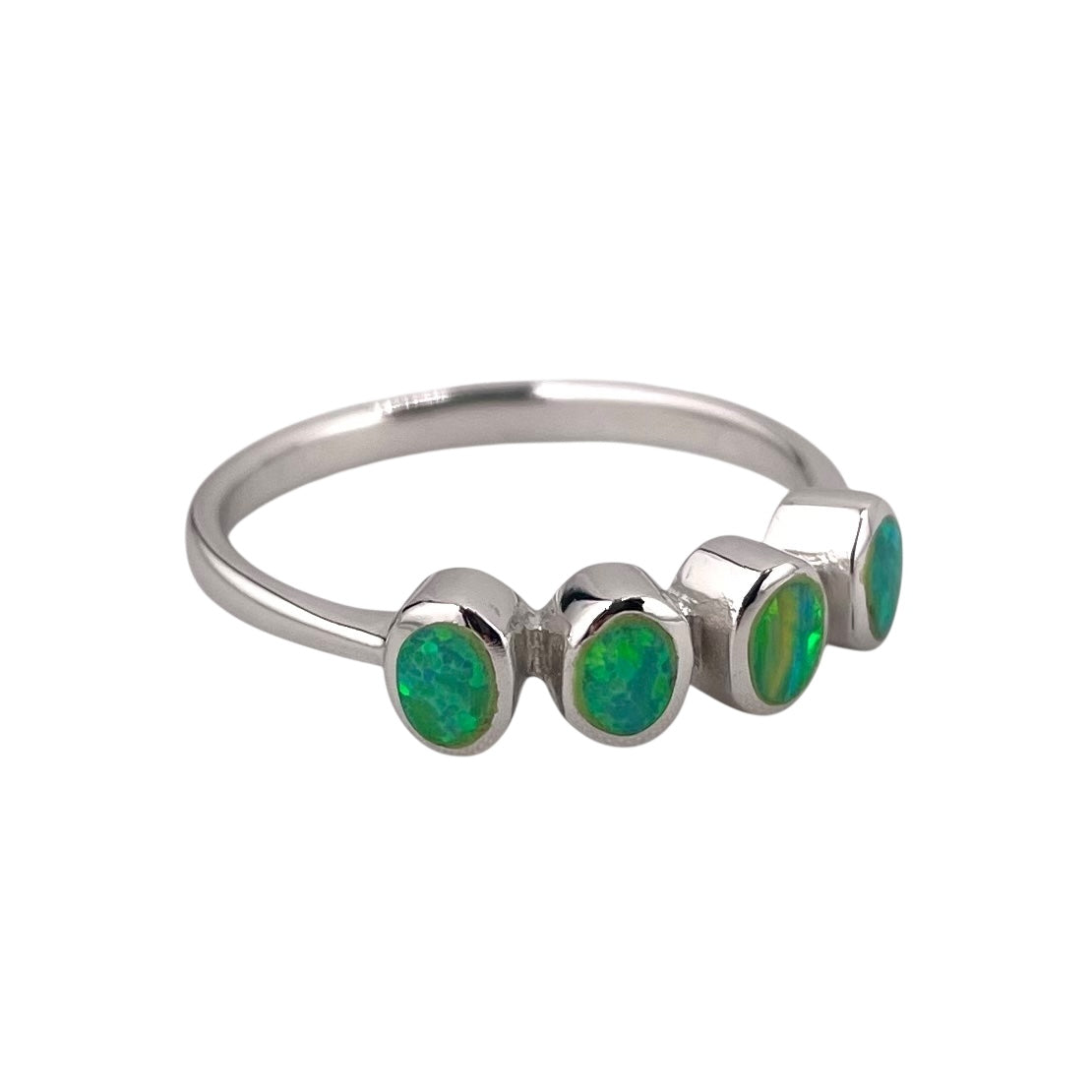 Green Lab Opal Oval Row Ring Sterling Silver