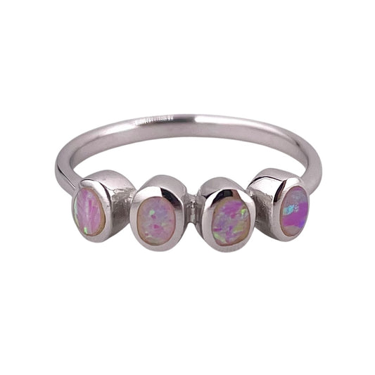 Pink Lab Opal Oval Row Ring Sterling Silver