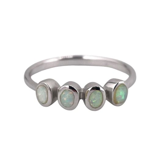 White Lab Opal Oval Row Ring Sterling Silver
