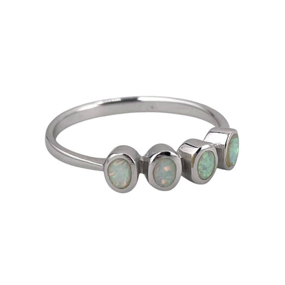 White Lab Opal Oval Row Ring Sterling Silver