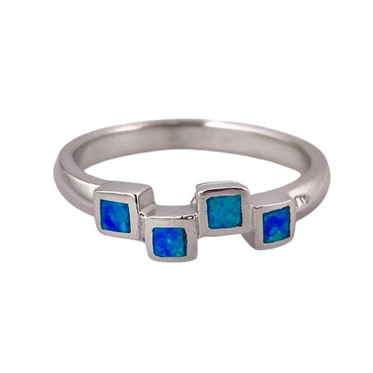 Blue Lab Opal Stacked Square Ring Sterling Silver