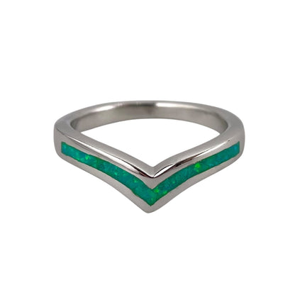 Green Lab Opal Chevron Ring Sterling Silver