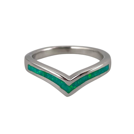 Green Lab Opal Chevron Ring Sterling Silver