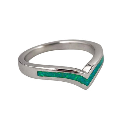Green Lab Opal Chevron Ring Sterling Silver
