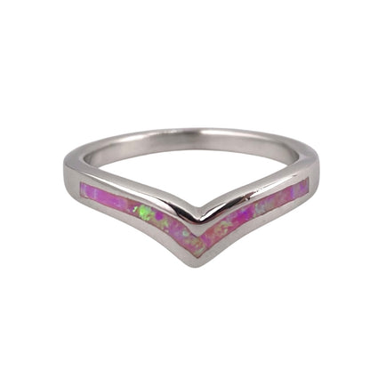 Pink Lab Opal Chevron Ring Sterling Silver