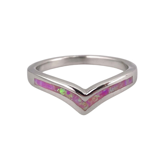 Pink Lab Opal Chevron Ring Sterling Silver