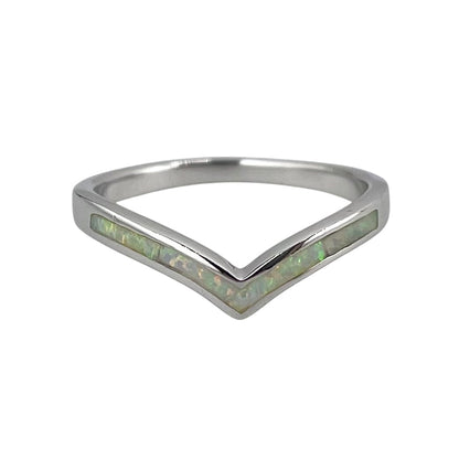 White Lab Opal Chevron Ring Sterling Silver
