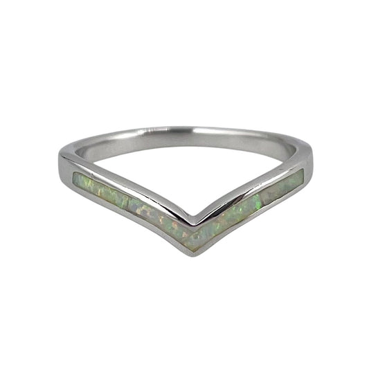 White Lab Opal Chevron Ring Sterling Silver
