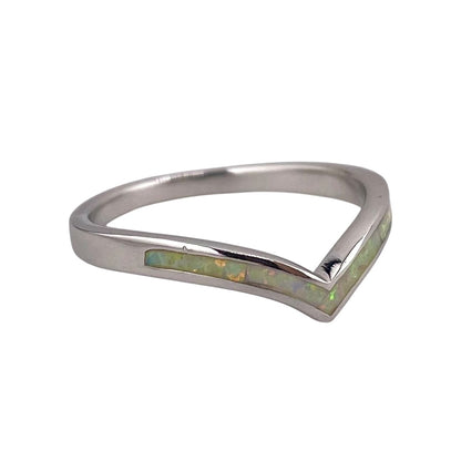 White Lab Opal Chevron Ring Sterling Silver