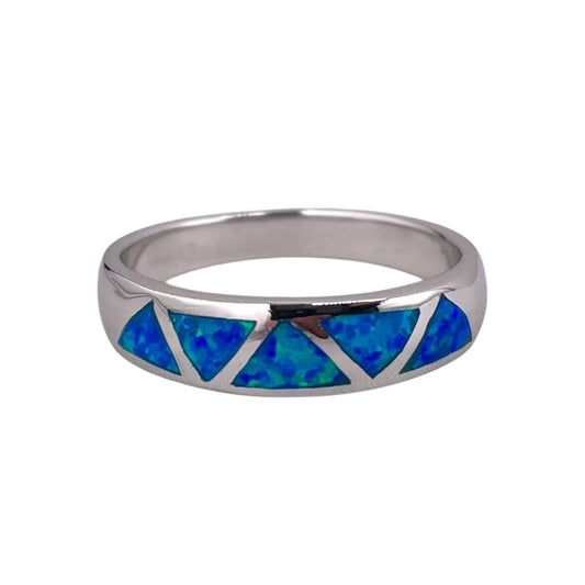 Blue Lab Opal Triangle Pattern Ring Sterling Silver
