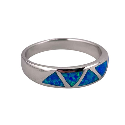Blue Lab Opal Triangle Pattern Ring Sterling Silver
