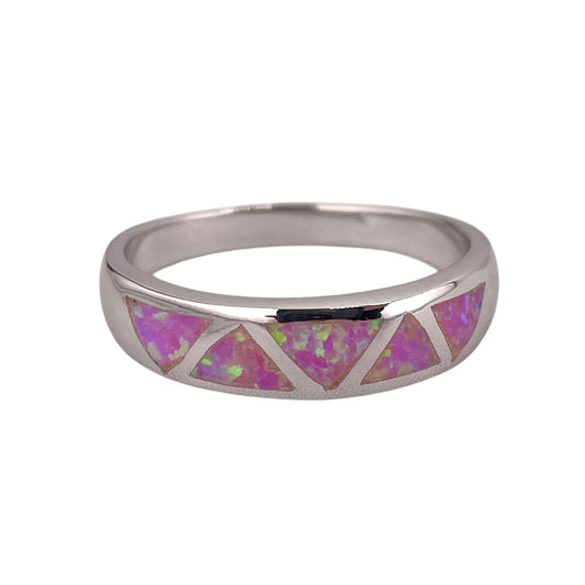 Pink Lab Opal Triangle Pattern Ring Sterling Silver