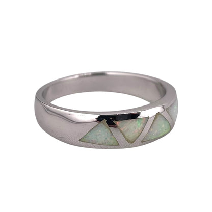 White Lab Opal Triangle Pattern Ring Sterling Silver