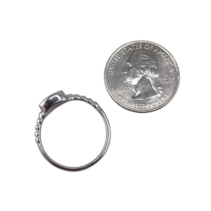 Blue Lab Square Opal Bead Band Ring Sterling Silver