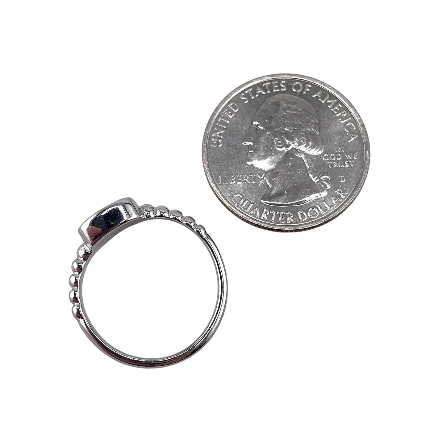 White Lab Square Opal Bead Band Ring Sterling Silver