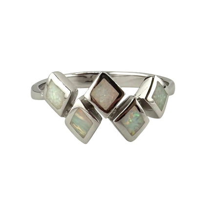 White Lab Opal Stacked Diamond Ring Sterling Silver