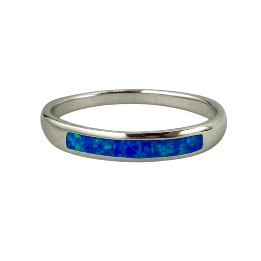 Blue Lab Opal Rectangle Bar Ring Sterling Silver