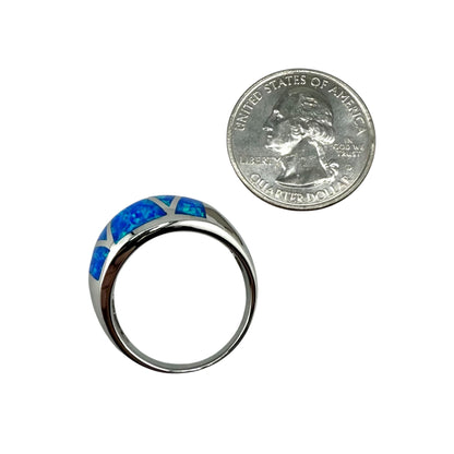 Blue Lab Opal Triangle Pattern Large Ring Sterling Silver