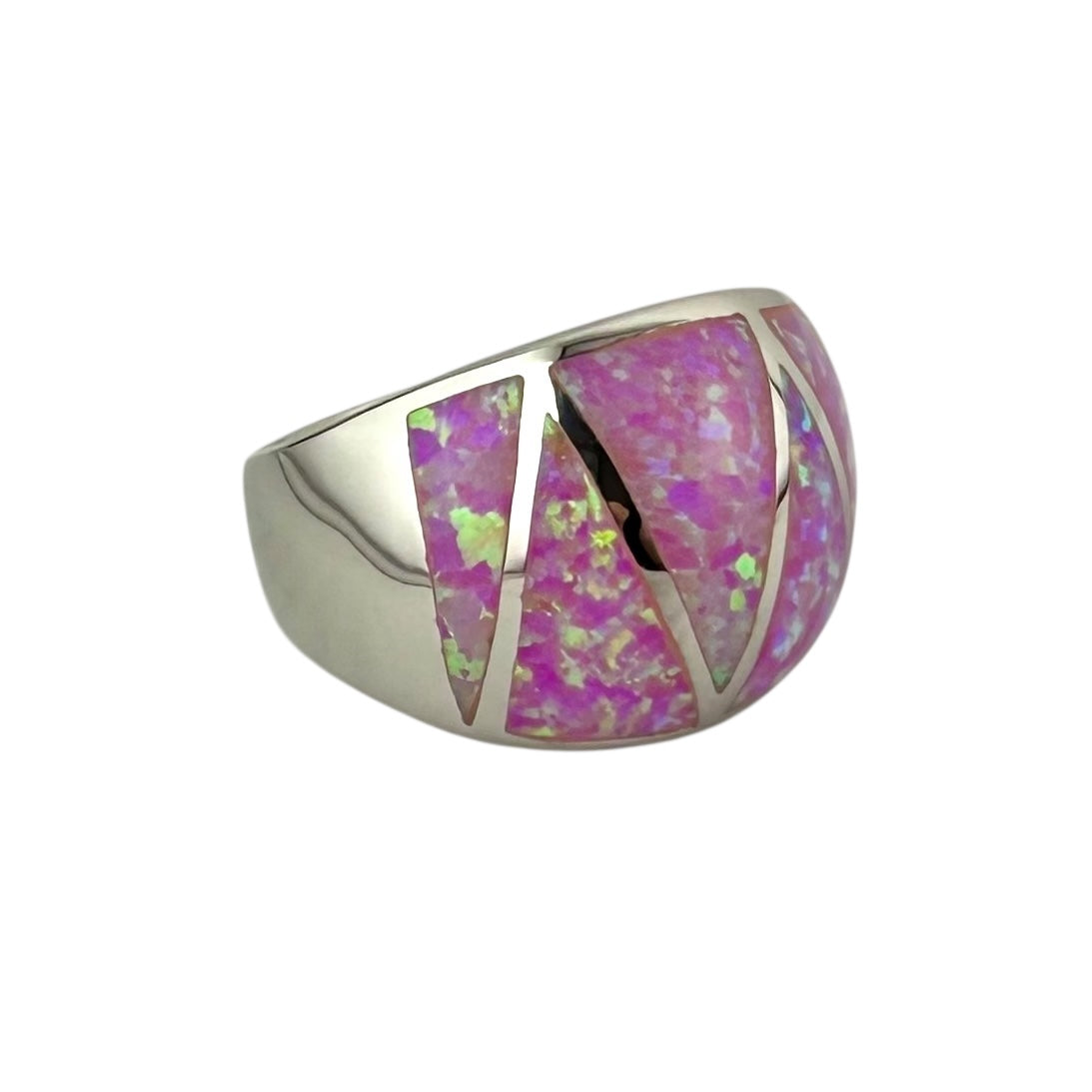 Pink Lab Opal Triangle Pattern Large Ring Sterling Silver