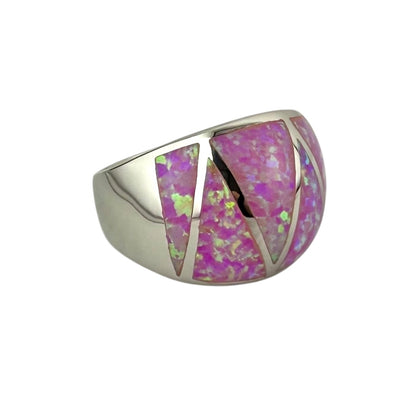 Pink Lab Opal Triangle Pattern Large Ring Sterling Silver