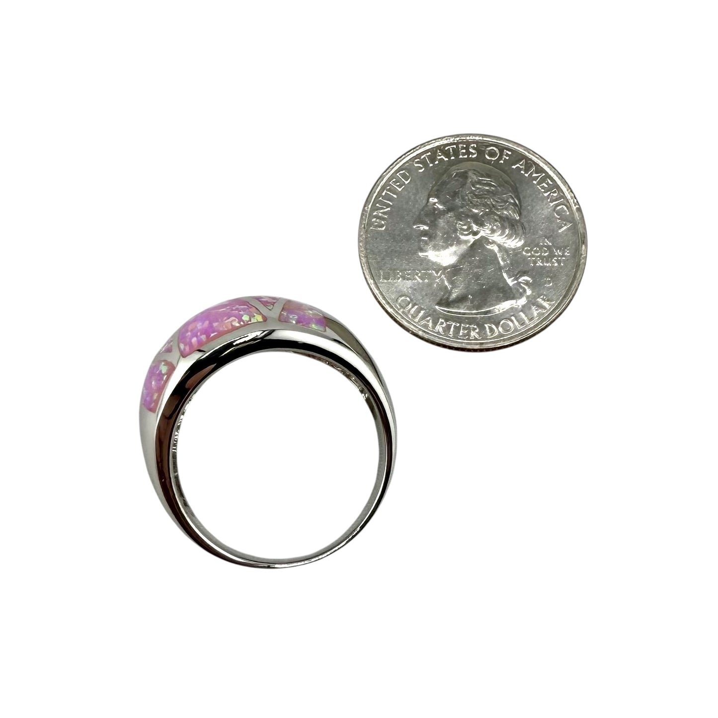 Pink Lab Opal Triangle Pattern Large Ring Sterling Silver