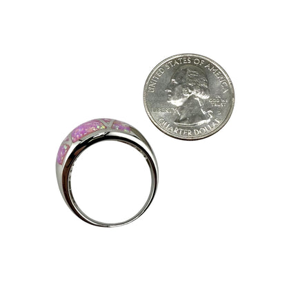 Pink Lab Opal Triangle Pattern Large Ring Sterling Silver