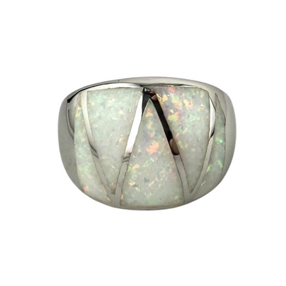 White Lab Opal Triangle Pattern Large Ring Sterling Silver