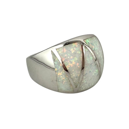White Lab Opal Triangle Pattern Large Ring Sterling Silver