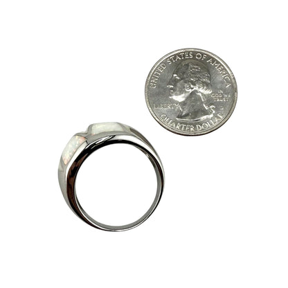 White Lab Opal Triangle Pattern Large Ring Sterling Silver