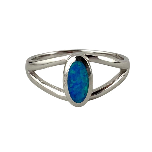 Blue Lab Opal Oval Ring Sterling Silver