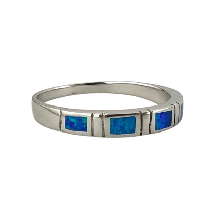Blue Lab Opal Square Row Ring Sterling Silver