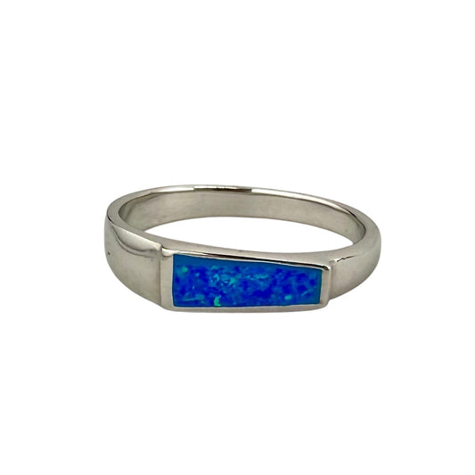 Blue Lab Opal Slanted Bar Ring Sterling Silver