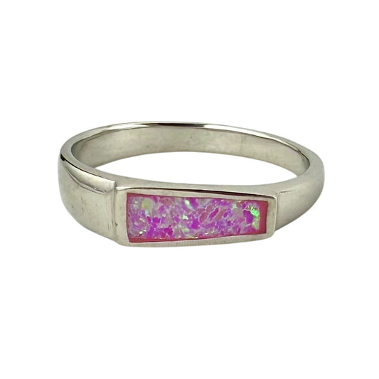 Pink Lab Opal Slanted Bar Ring Sterling Silver