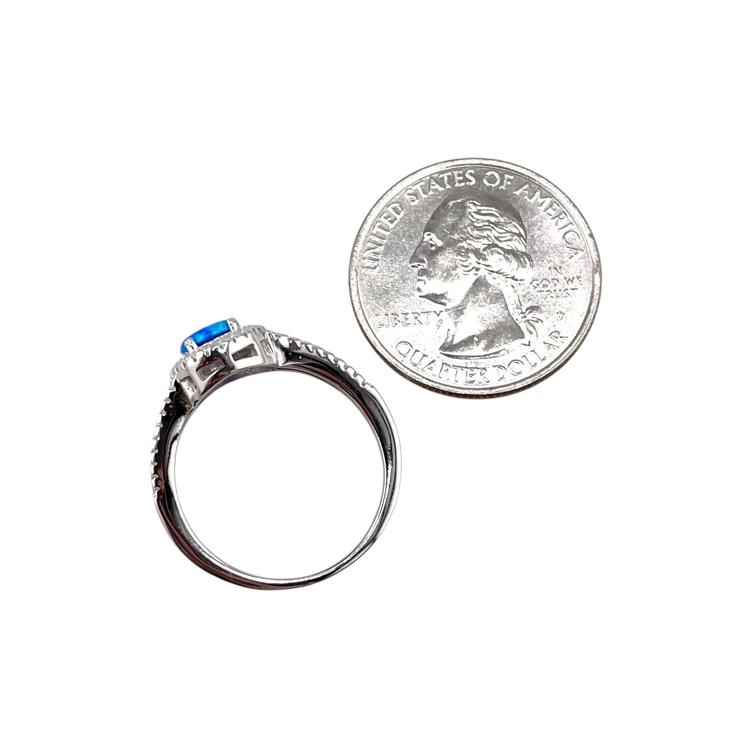 Blue Lab Opal Oval CZ Ring Sterling Silver