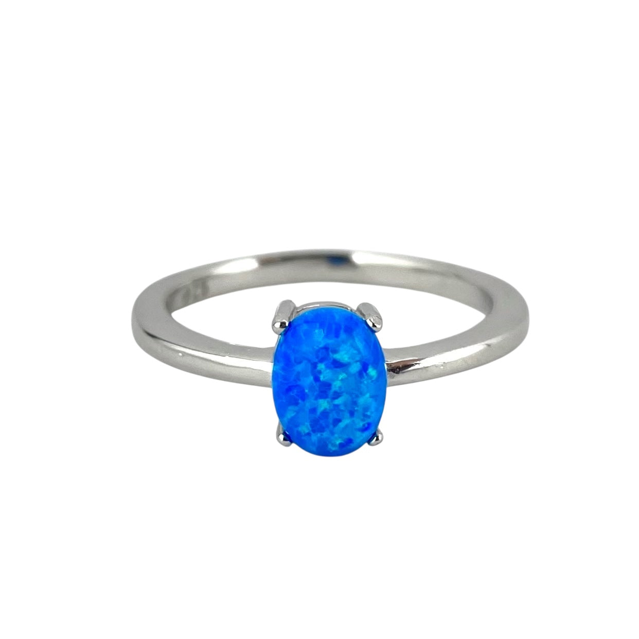Blue Lab Opal Oval CZ Ring Sterling Silver