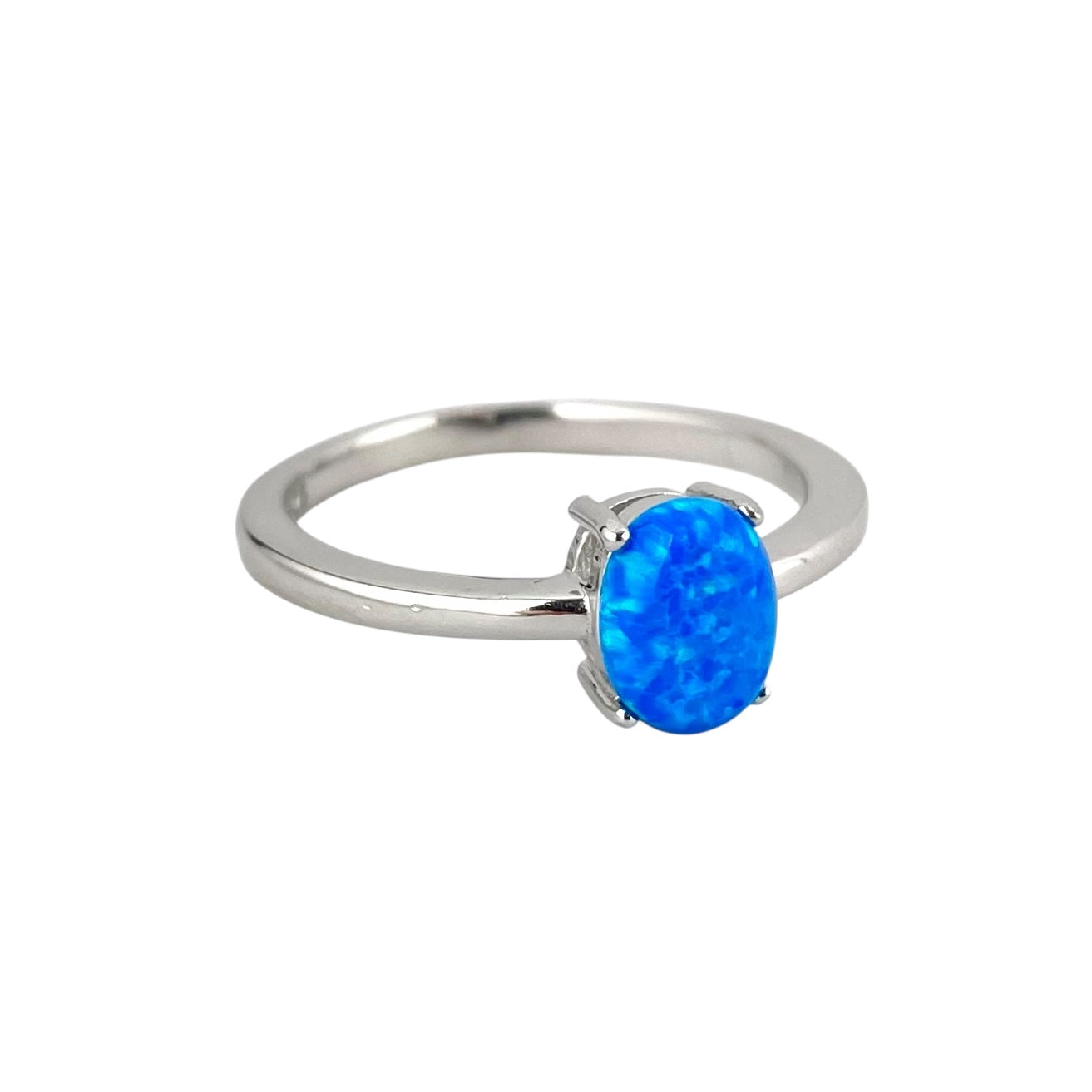Blue Lab Opal Oval CZ Ring Sterling Silver
