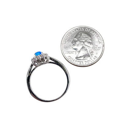 Blue Lab Opal Oval CZ Ring Sterling Silver