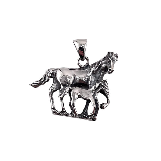 Horse Mother Child Pendant Sterling Silver