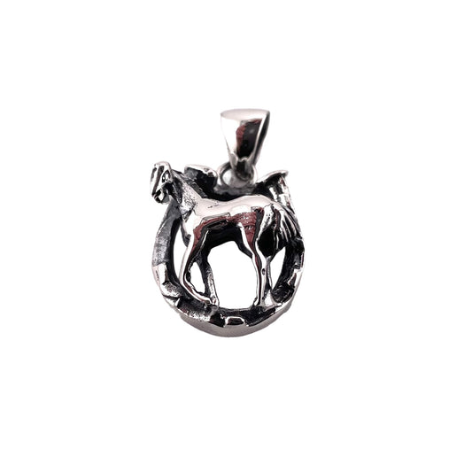 Horse & Horse Shoe Pendant Sterling Silver