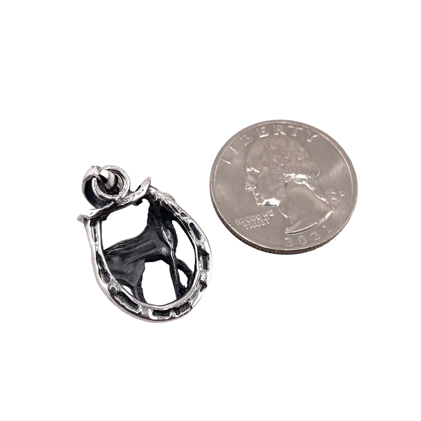 Horse & Horse Shoe Pendant Sterling Silver