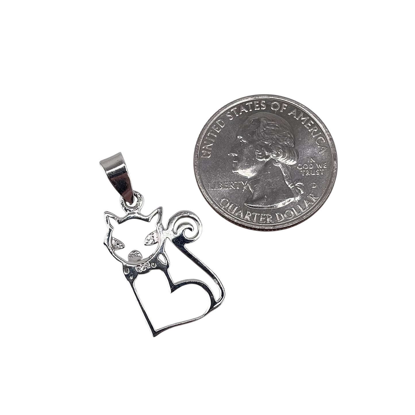 Cat Heart Pendant Sterling Silver