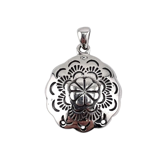 Flower Plate Pendant Sterling Silver