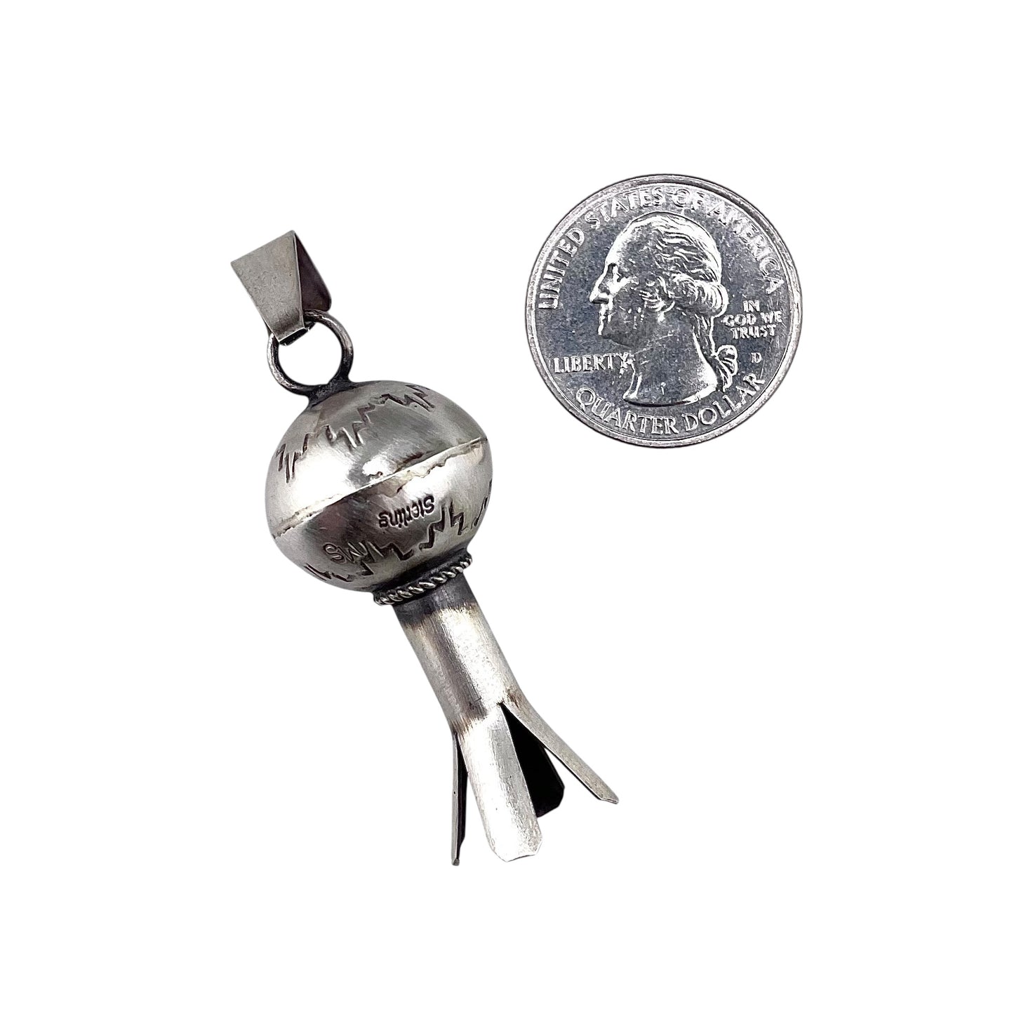 Monica Smith Stamped Blossom Pendant Navajo Sterling Silver