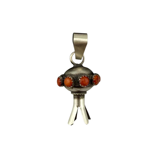 Monica Smith Sterling Silver Red Spiny Oyster Mini Blossom Navajo Pendant