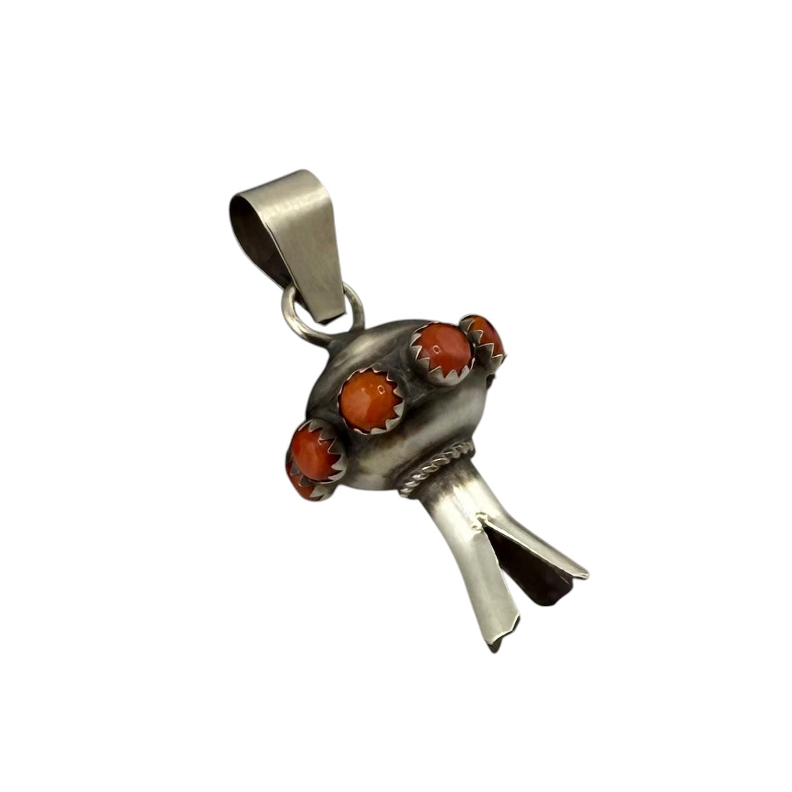 Monica Smith Sterling Silver Red Spiny Oyster Mini Blossom Navajo Pendant