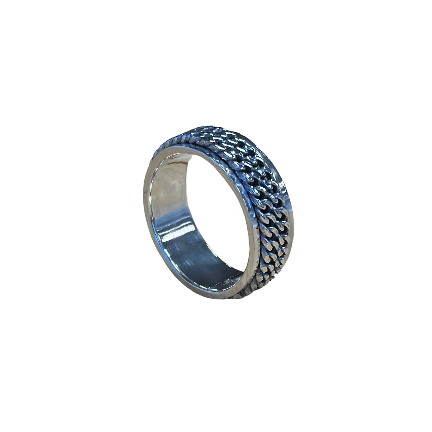 Double Curb Link 8mm Spinner Ring Sterling Silver