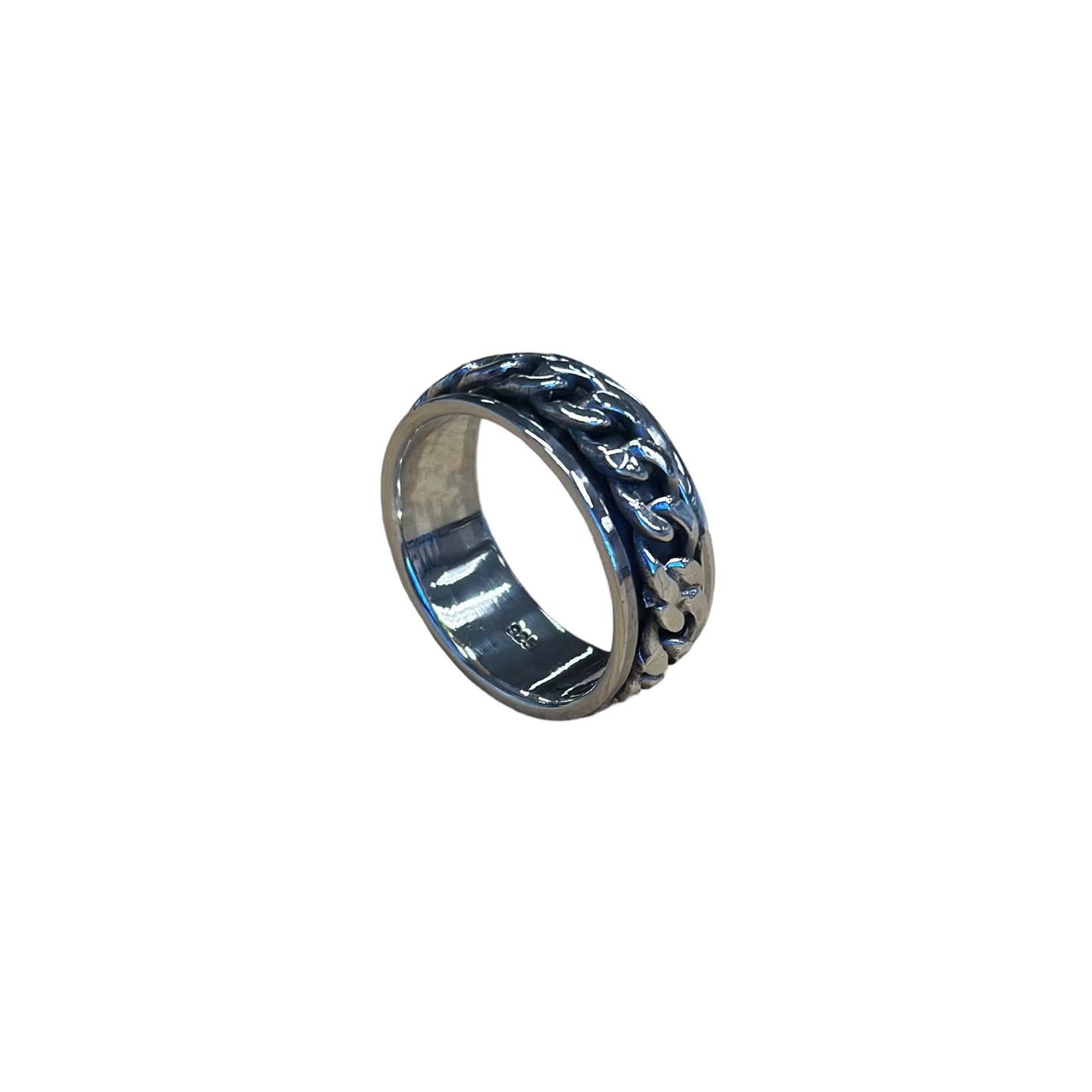 Curb Link 8mm Spinner Ring Sterling Silver