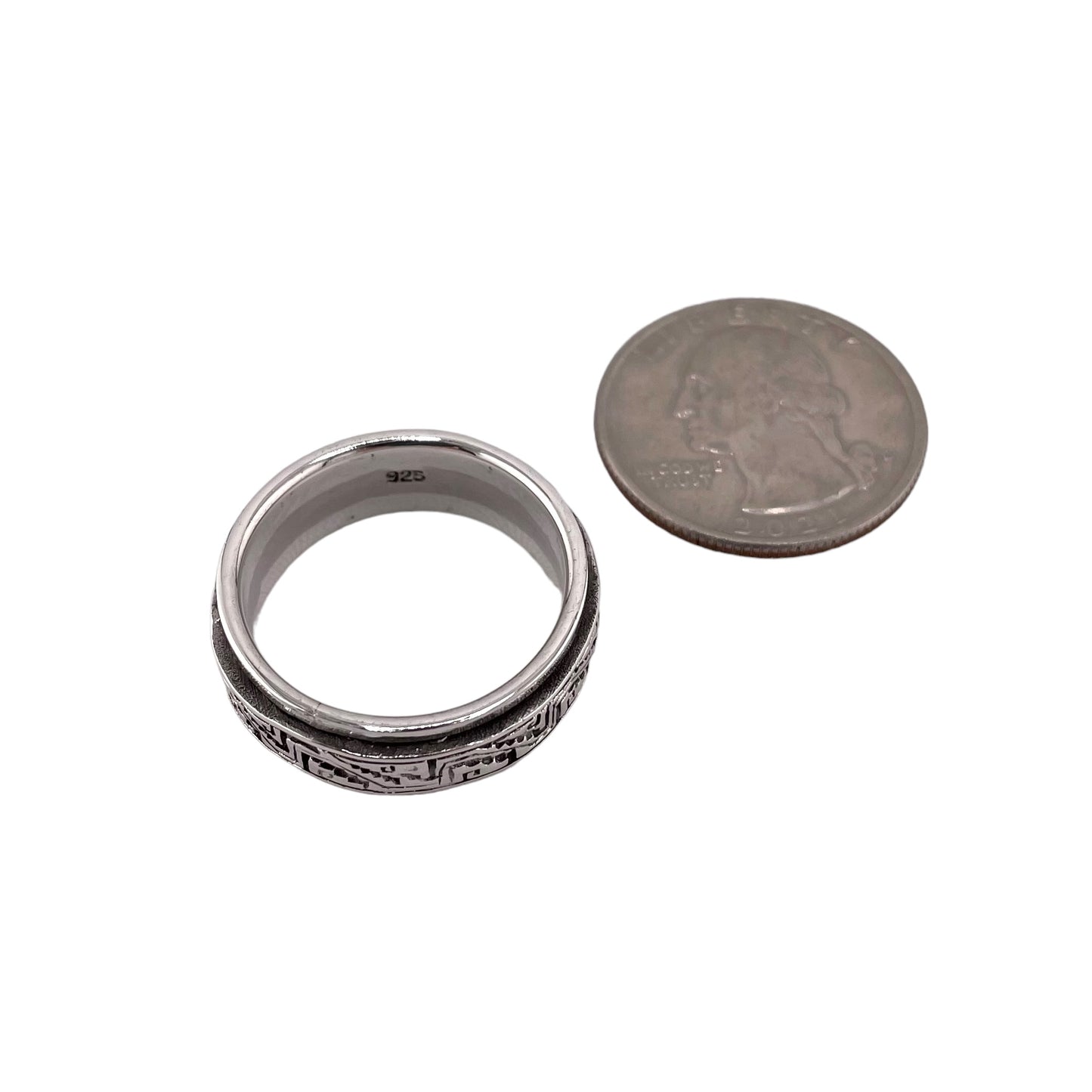 Aztec Pattern 8mm Spinner Ring Sterling Silver