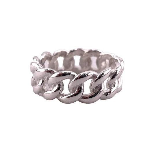 Curb Chain 8mm Band Ring Sterling Silver